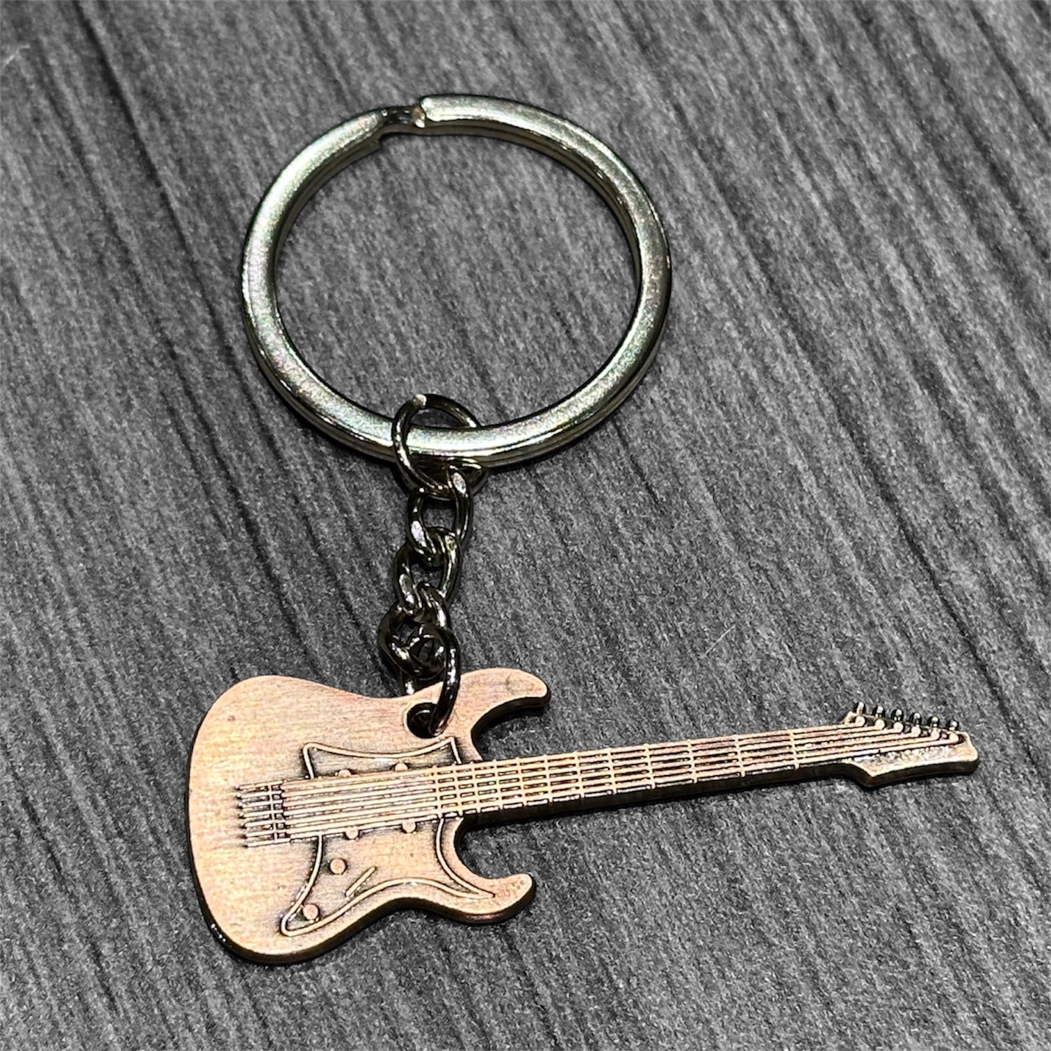 Brushed Metal Guitar Keychain: Red Copper Electric