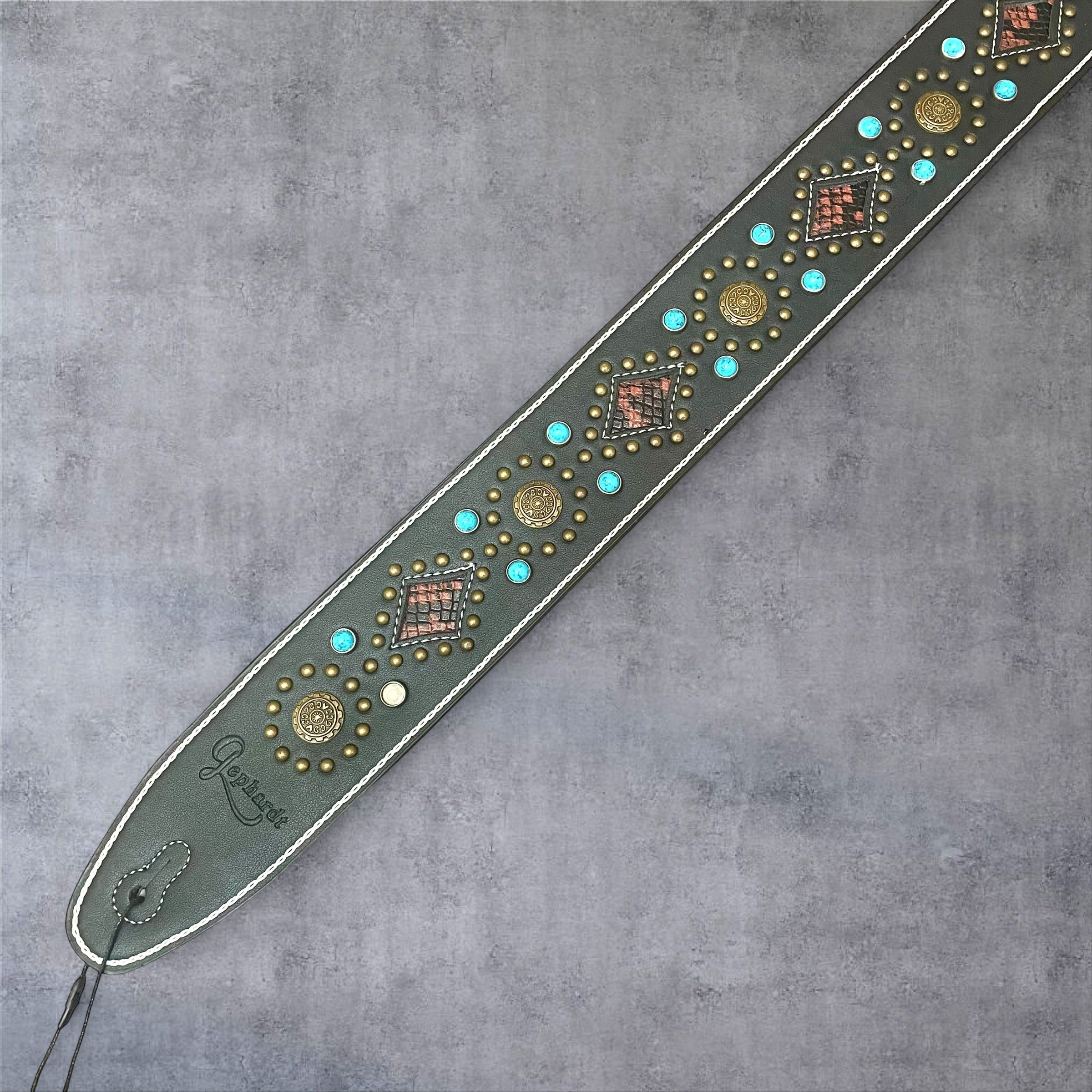 Gephardt PU Leather Guitar/Bass Strap - Turquoise Studded