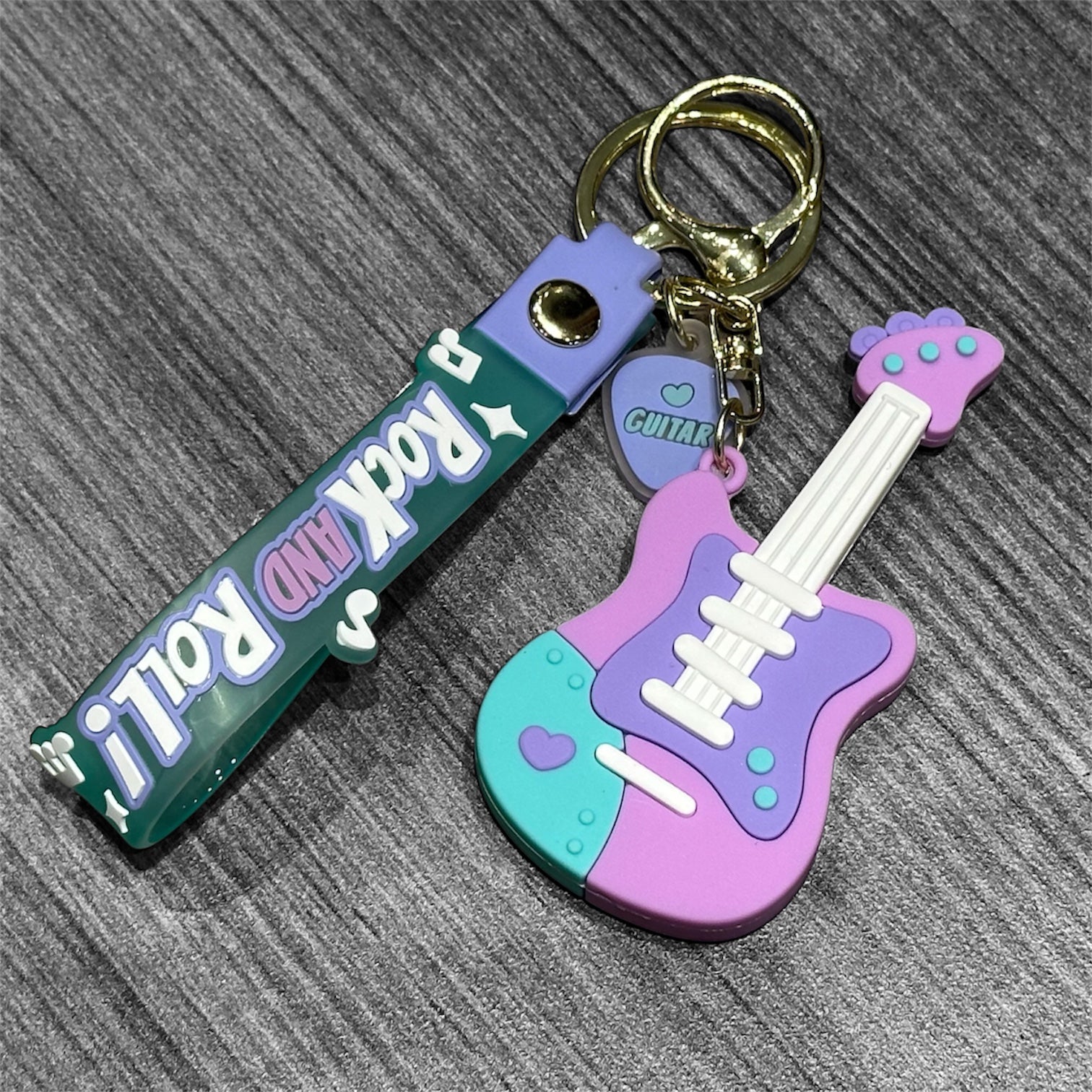 Girls Rubber Guitar Keychain: Pink