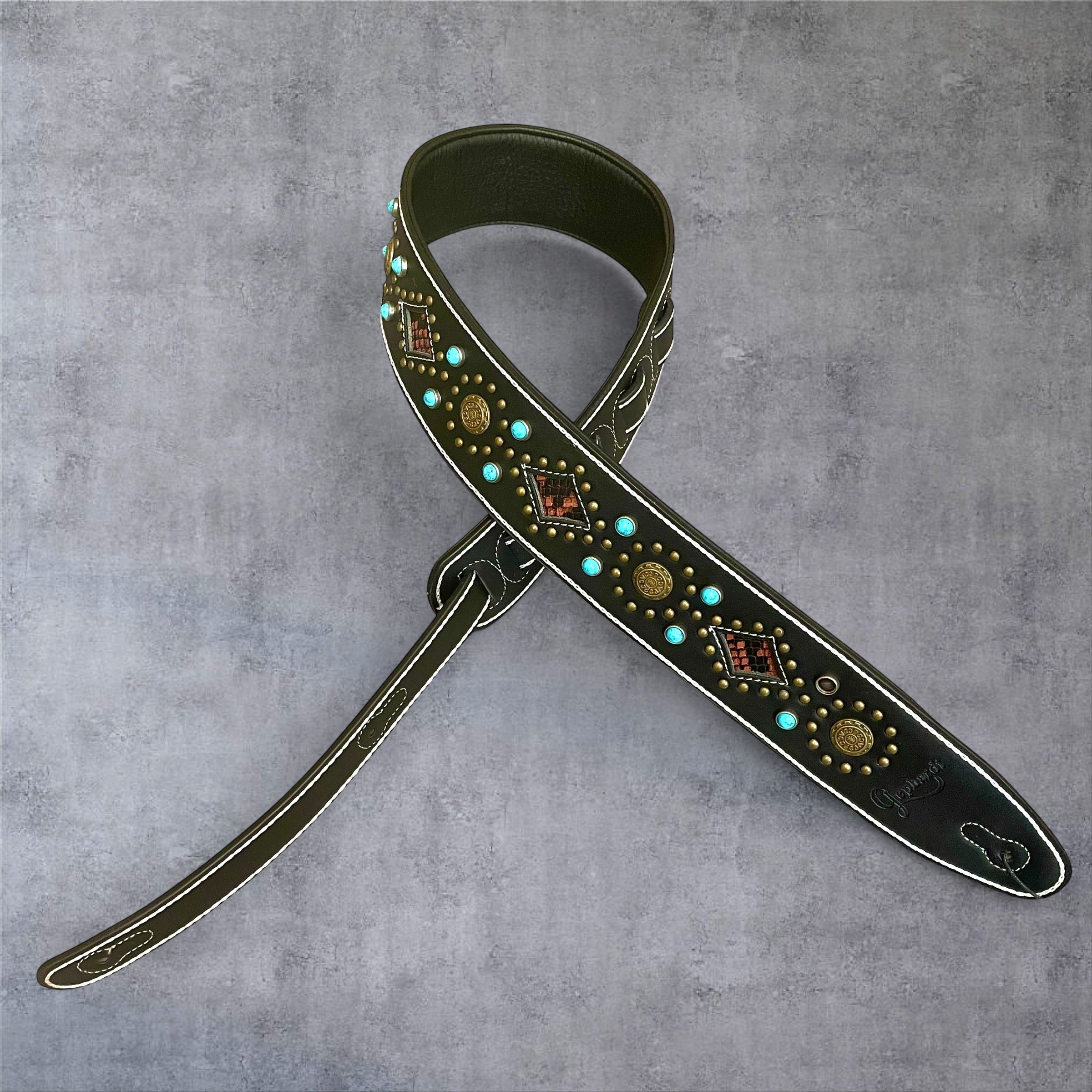 Gephardt PU Leather Guitar/Bass Strap - Turquoise Studded