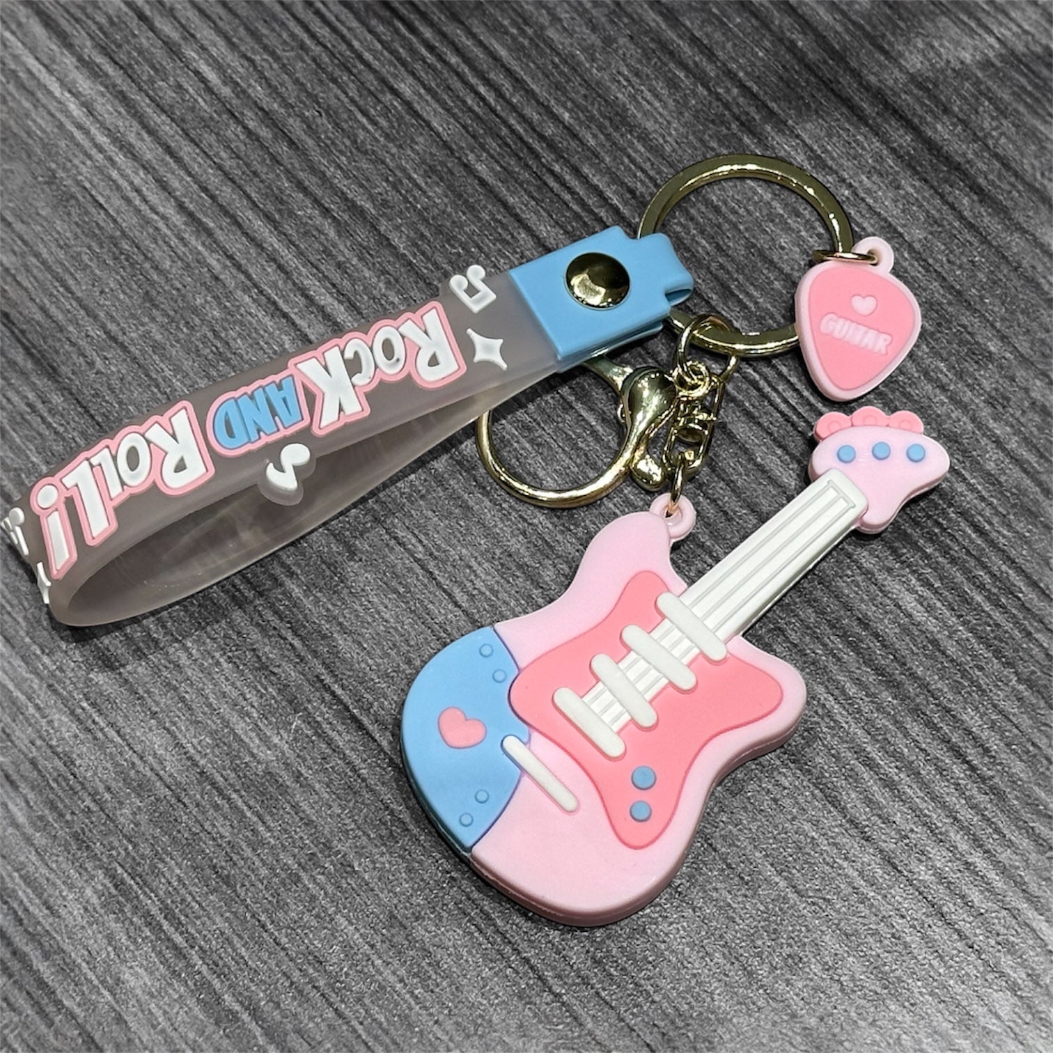 Girls Rubber Guitar Keychain: Pink