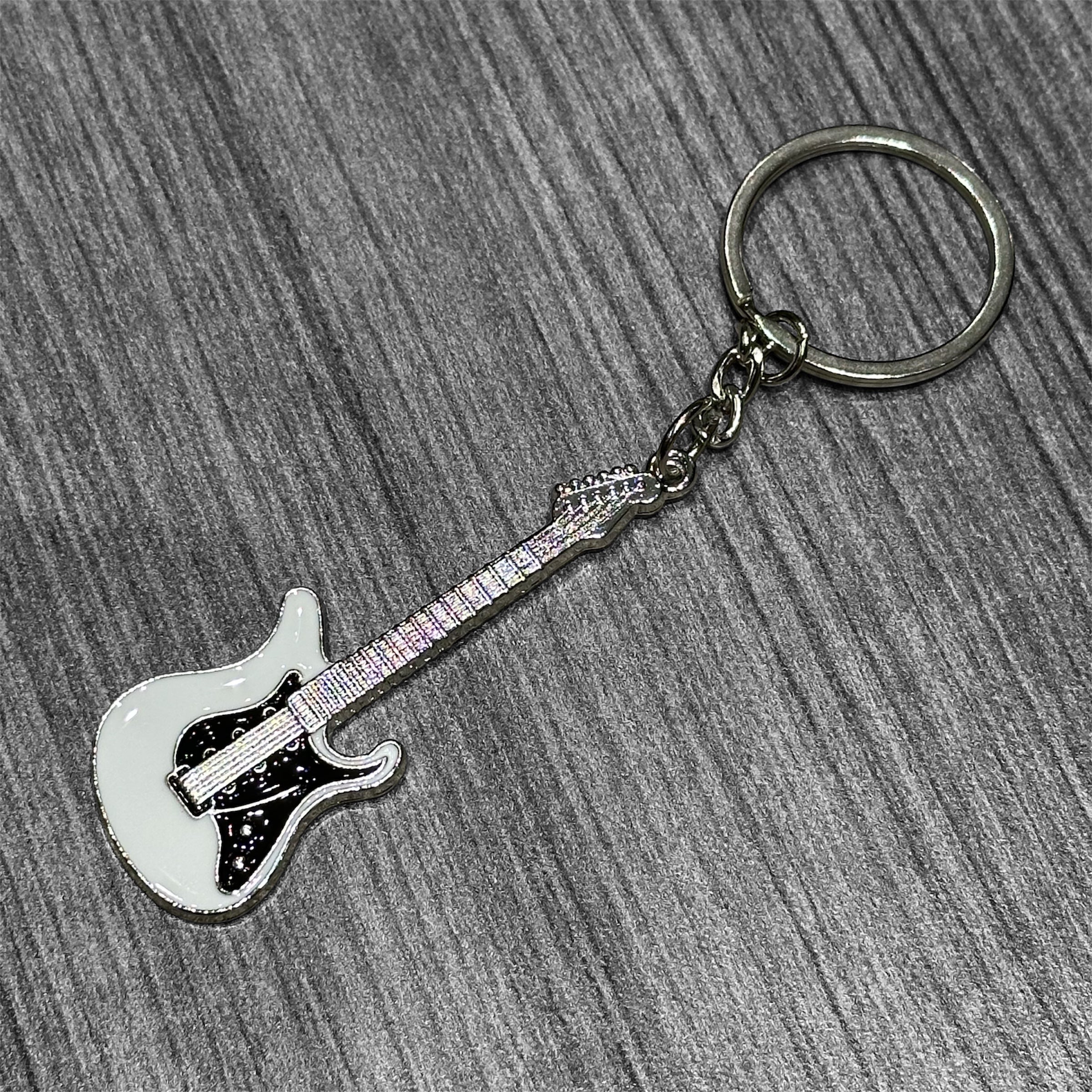Metal Guitar Keychain: White