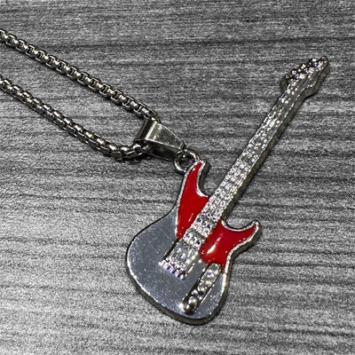 Metal Guitar Necklace: Style 10 Red