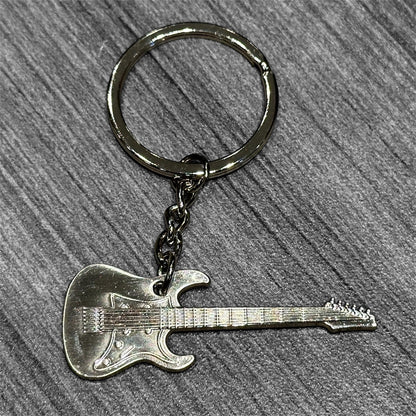 Brushed Metal Guitar Keychain: Silver Electric