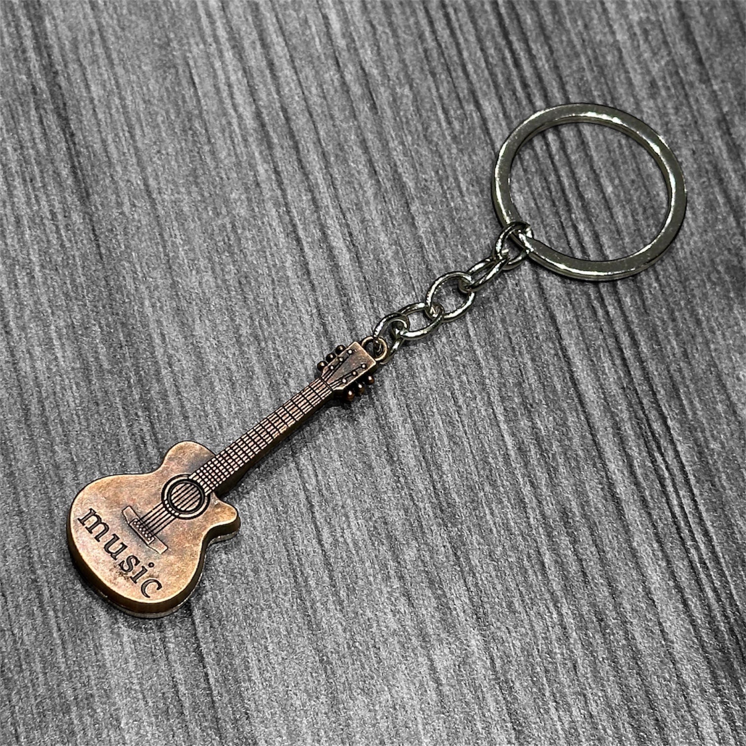 Brushed Metal Guitar Keychain: Red Copper Electric