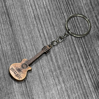 Brushed Metal Guitar Keychain: Silver Electric