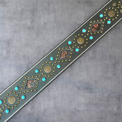 Gephardt PU Leather Guitar/Bass Strap - Turquoise Studded