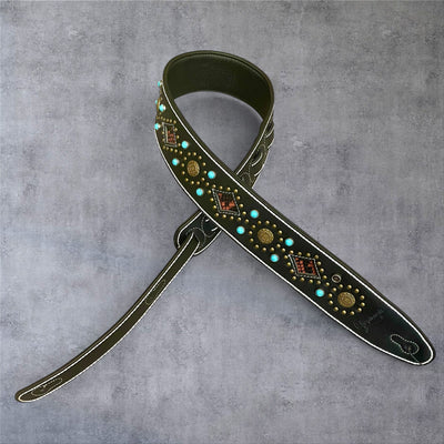 Gephardt PU Leather Guitar/Bass Strap - Turquoise Studded