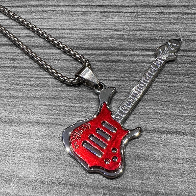 Metal Guitar Necklace: Style 10 Red