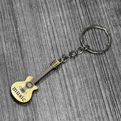 Brushed Metal Guitar Keychain: Silver Electric
