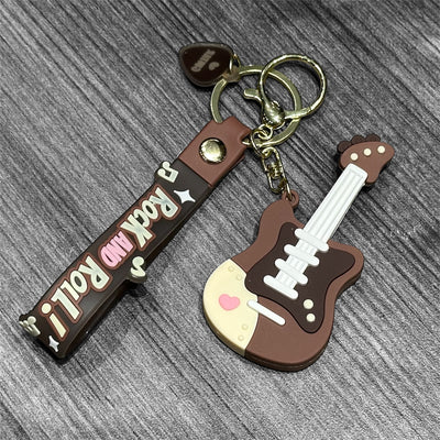 Girls Rubber Guitar Keychain: Brown