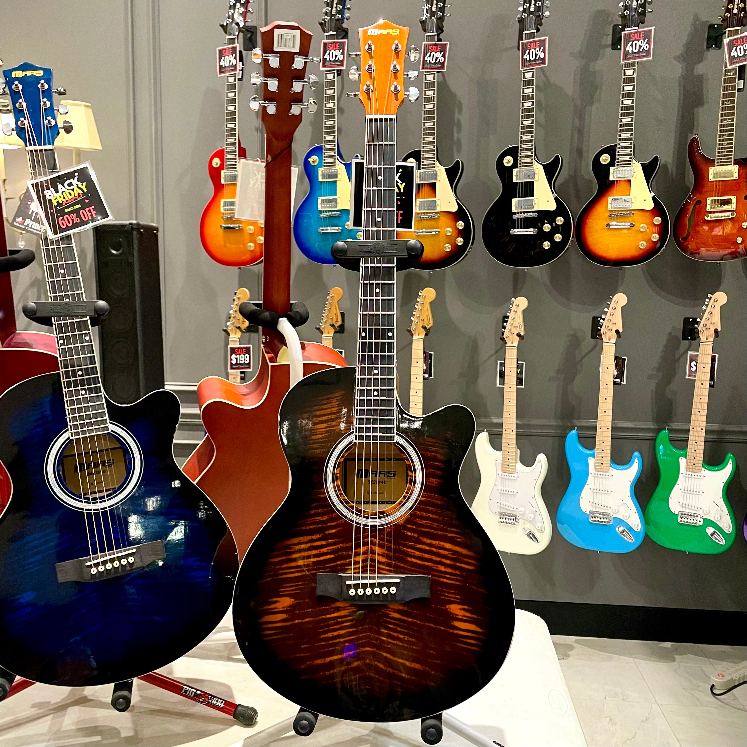 Mars m21y40: 40” Acoustic Guitar - Yellow Flame