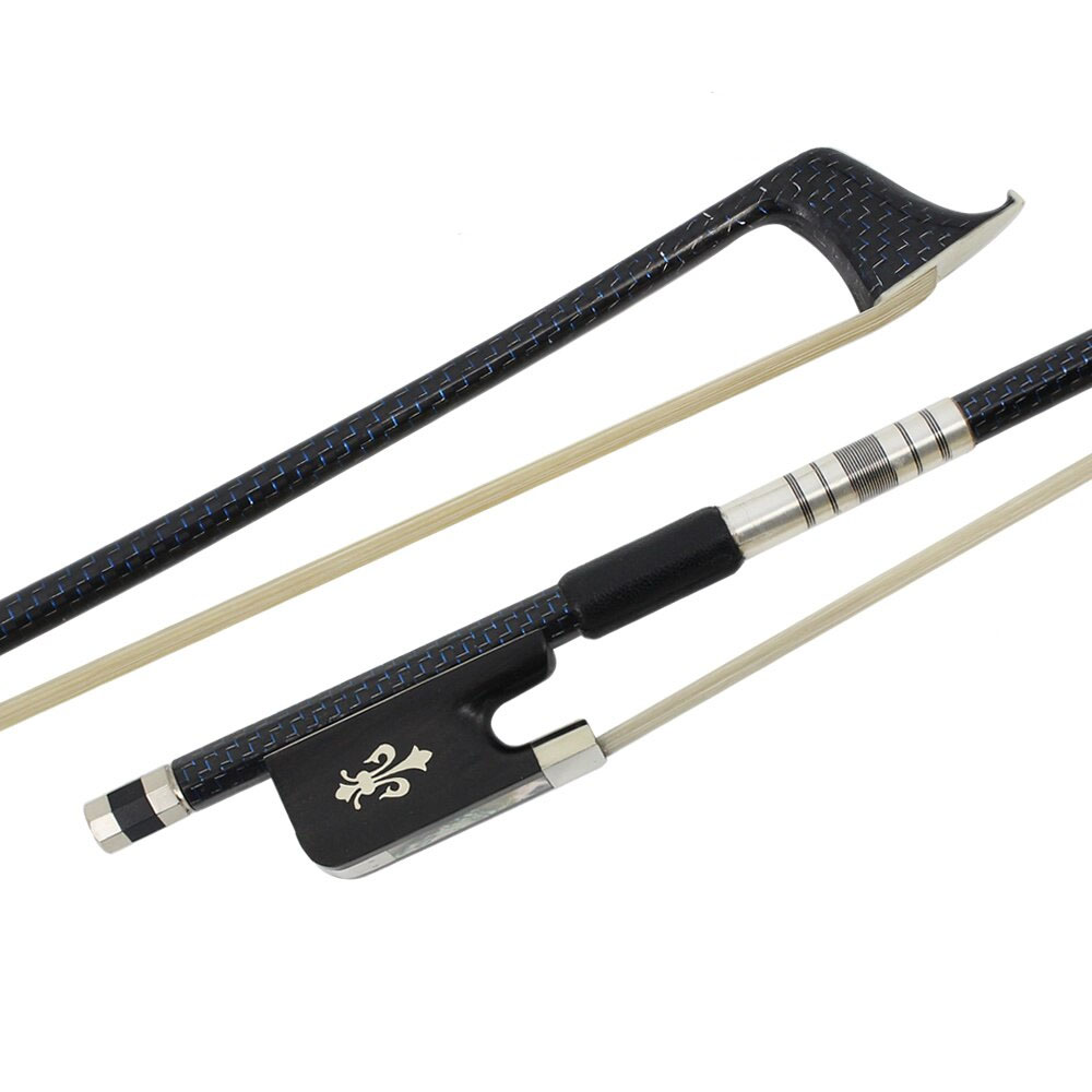 Unique Carbon Fibre Cello Bow with Blue Crystal Full Size 4/4 Standard Weight Fiddle Bow Ebony Frog Mongolian Horsehair 